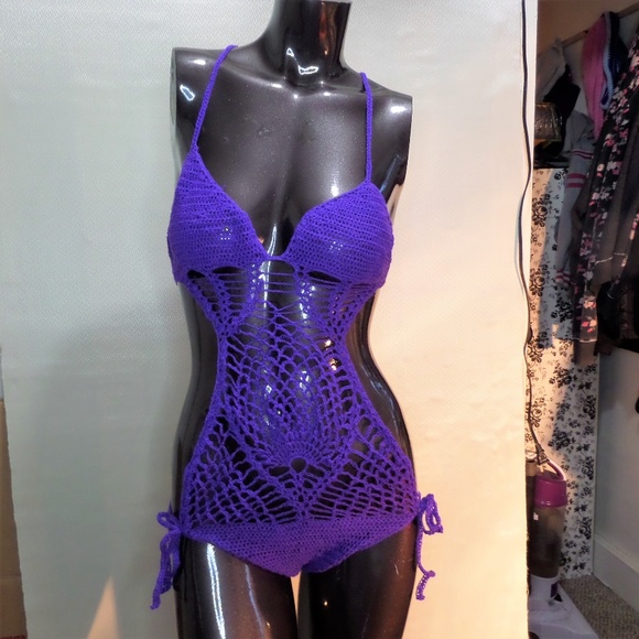 366 NWT Crocheted Pineapple Monokini- Purple - Picture 1 of 7